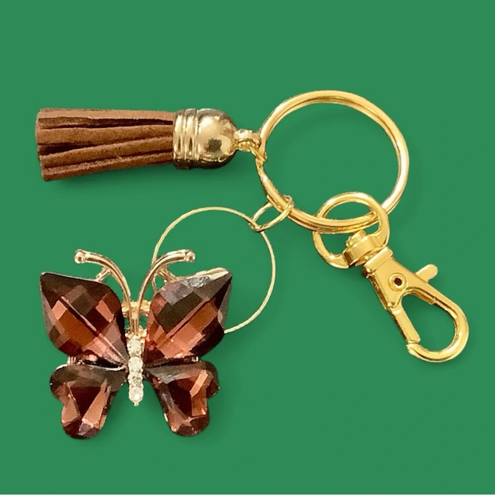 Sparkling Gold and Brown Butterfly Keychain / Bag charm. NWT